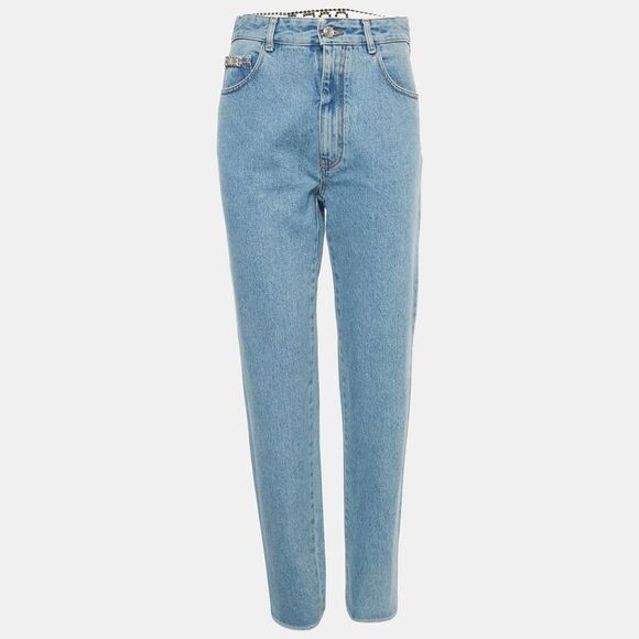 Gcds Blue Denim Logo Crystal Waist Detail Jeans S